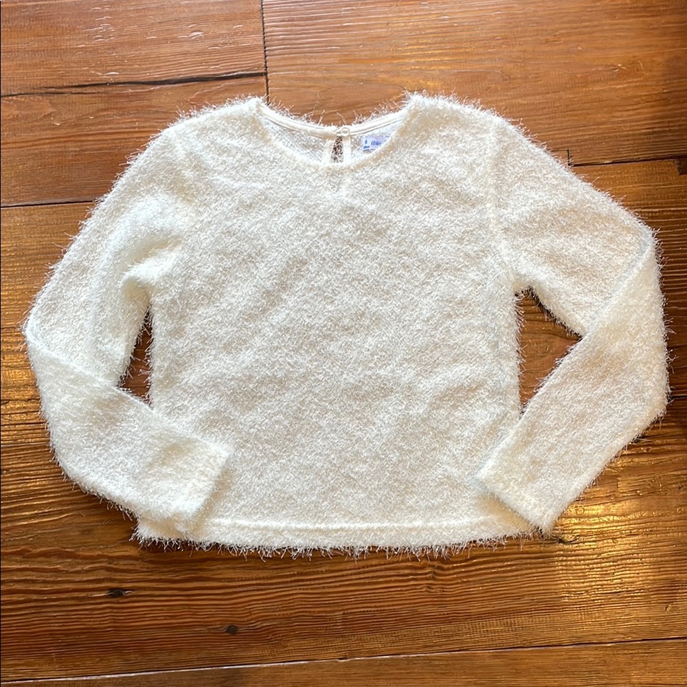 MAYORAL Fuzzy Shimmer & Sparkle White Sweater